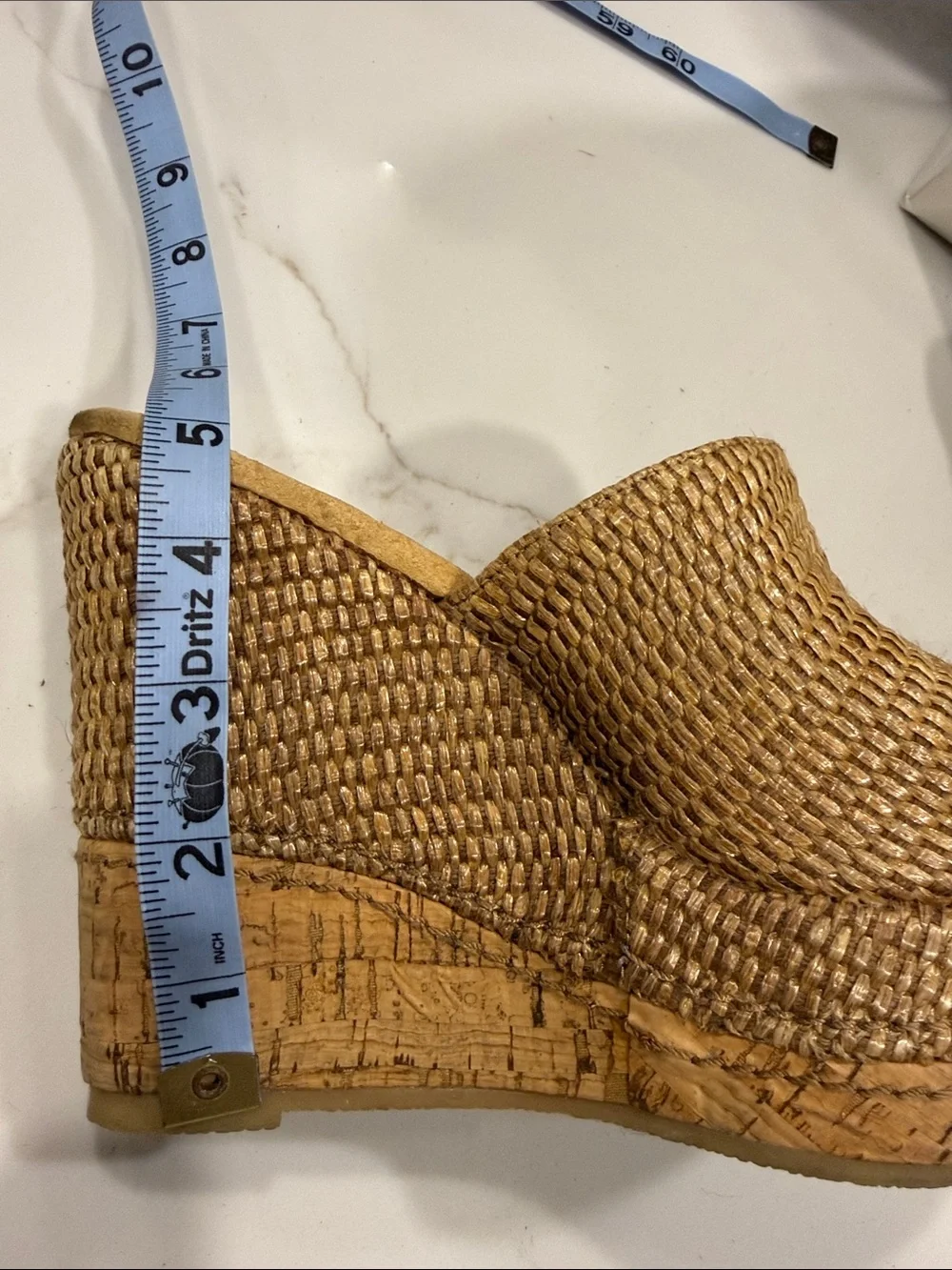 Woven Raffia Tan Platform Wedge Slide - size 8 Women's